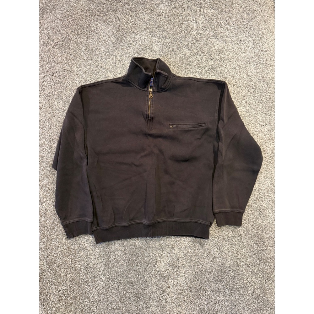 Pendleton Sweatshirt‎ Mens M Black Quarter Zip Pullover Cotton Ribbed Pocket *